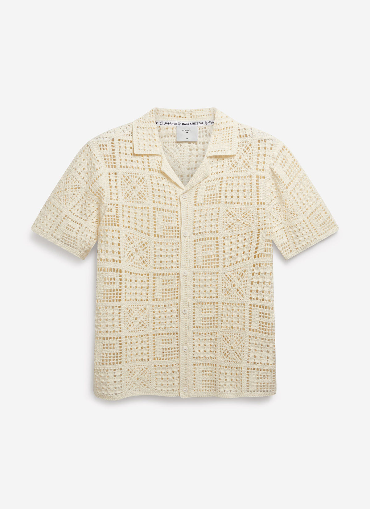 Men's Knitted Crotchet Shirt - Groundsman - Cotton - Ecru | Percival