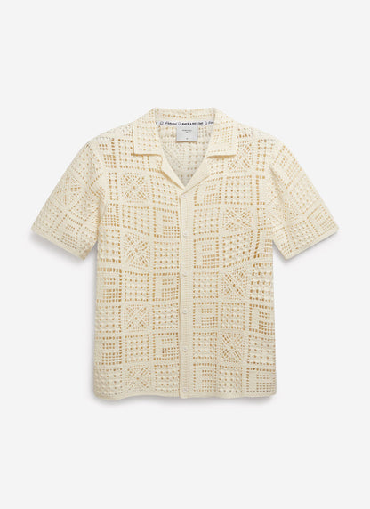 Men's Knitted Crotchet Shirt - Groundsman - Cotton - Ecru | Percival