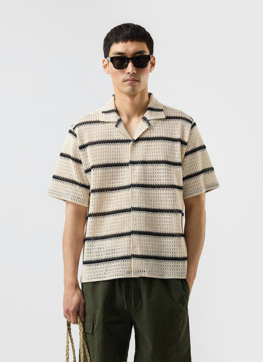 Men's Crochet Cuban Shirt: Clonk Groundsman - Ecru Cream | Percival