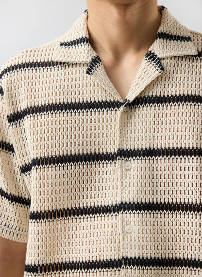 Men's Crochet Cuban Shirt: Clonk Groundsman - Ecru Cream | Percival