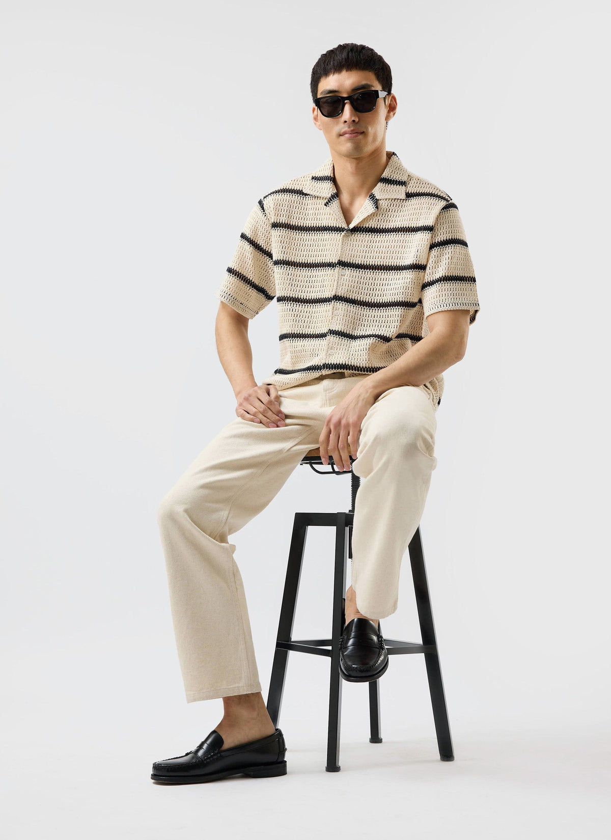 Men's Crochet Cuban Shirt: Clonk Groundsman - Ecru Cream | Percival
