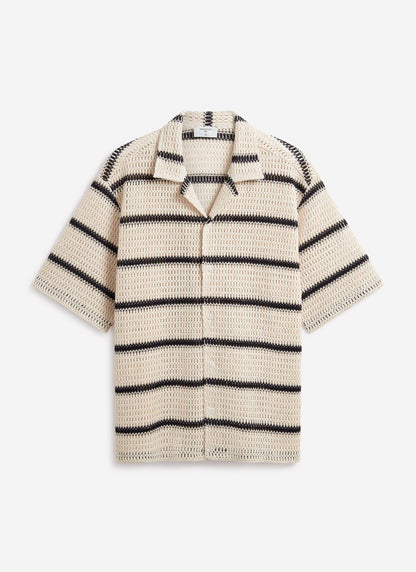Men's Crochet Cuban Shirt: Clonk Groundsman - Ecru Cream | Percival
