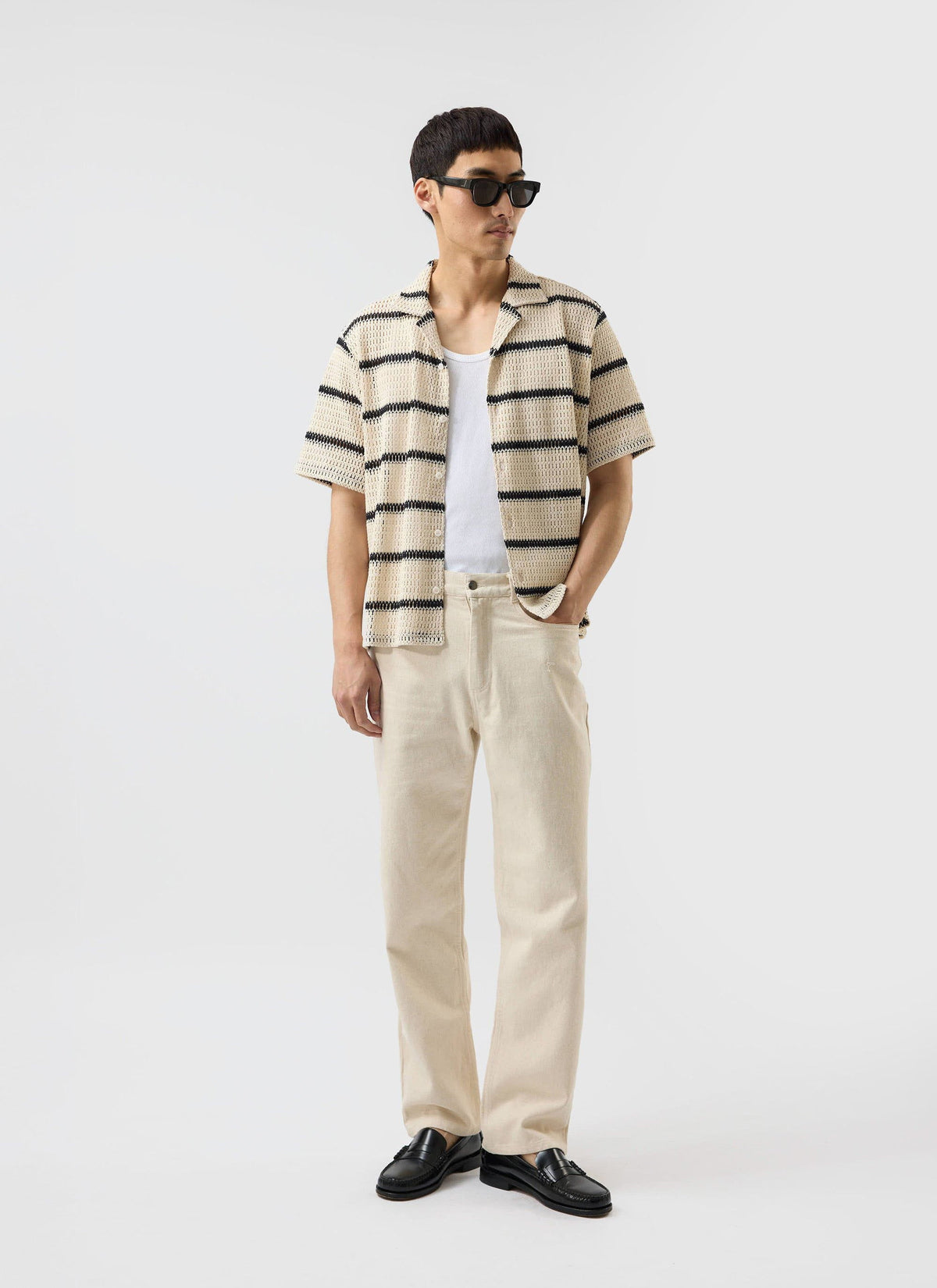Men's Crochet Cuban Shirt: Clonk Groundsman - Ecru Cream | Percival