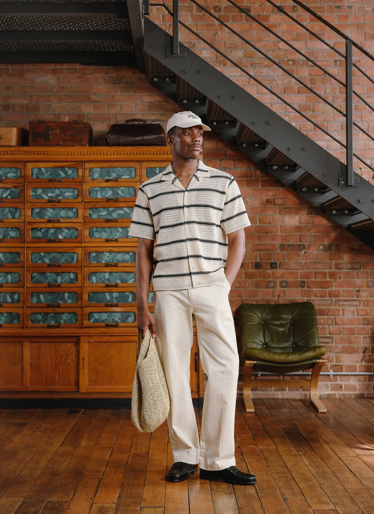 Men's Crochet Cuban Shirt: Clonk Groundsman - Ecru Cream | Percival