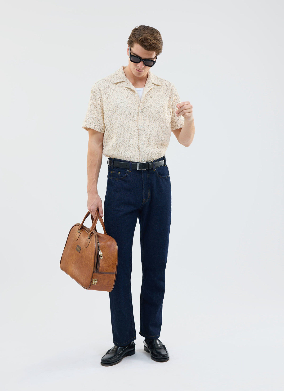Men's Crochet Cuban Shirt: Elio - Ecru Cream | Percival