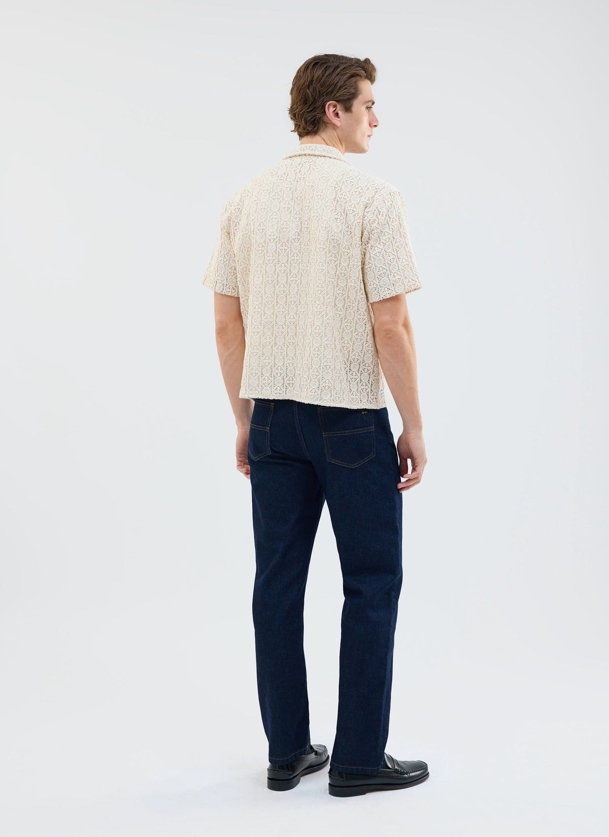 Men's Crochet Cuban Shirt: Elio - Ecru Cream | Percival