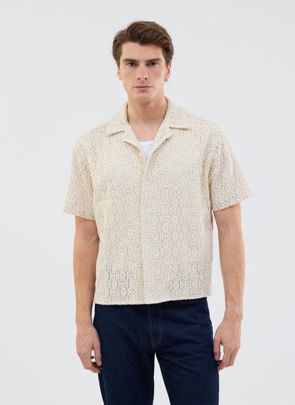 Men's Crochet Cuban Shirt: Elio - Ecru Cream | Percival