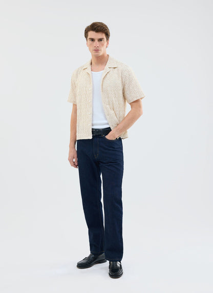 Men's Crochet Cuban Shirt: Elio - Ecru Cream | Percival