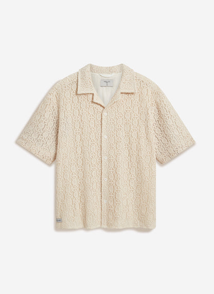 Men's Crochet Cuban Shirt: Elio - Ecru Cream | Percival