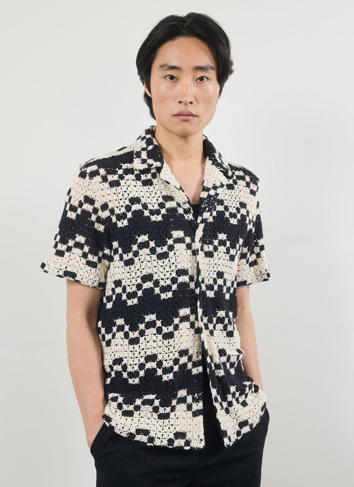 Men's Crochet Cuban Collar Shirt - Naples - Ecru Cream | Percival