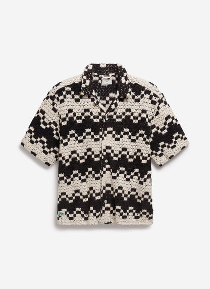 Men's Crochet Cuban Collar Shirt - Naples - Ecru Cream | Percival