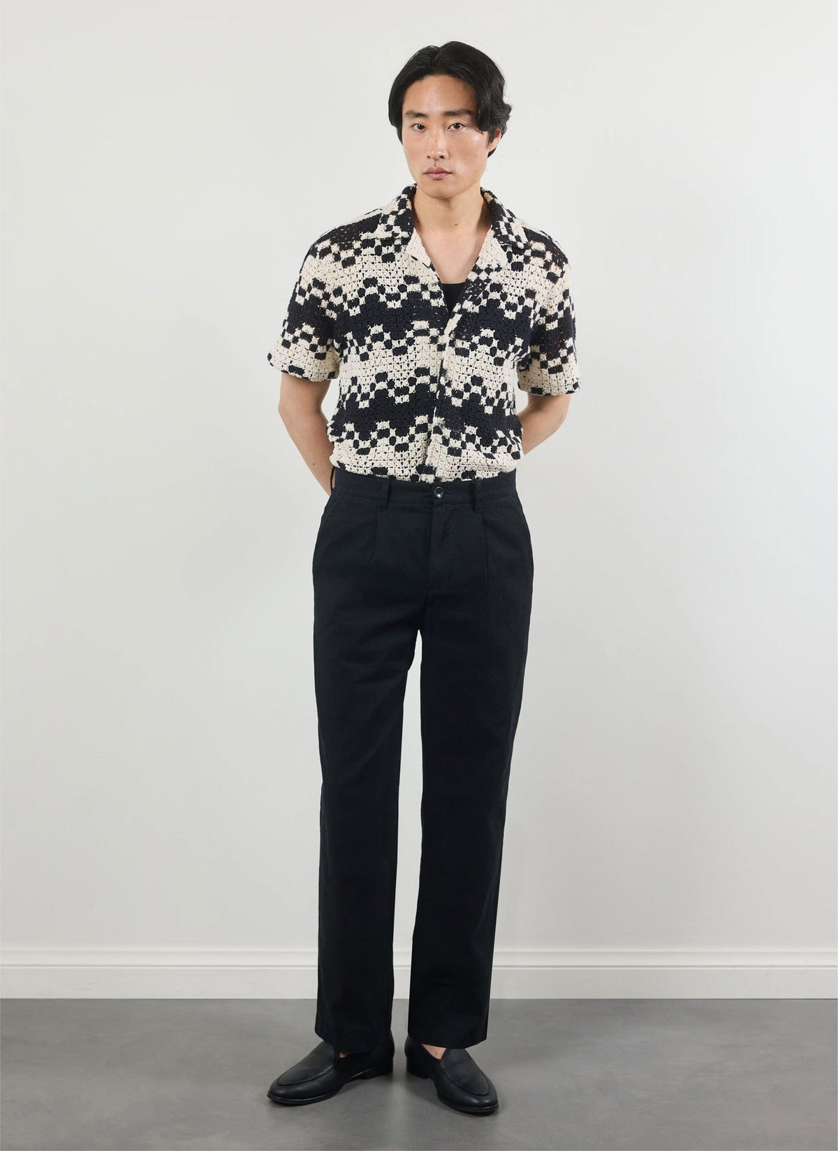 Men's Crochet Cuban Collar Shirt - Naples - Ecru Cream | Percival