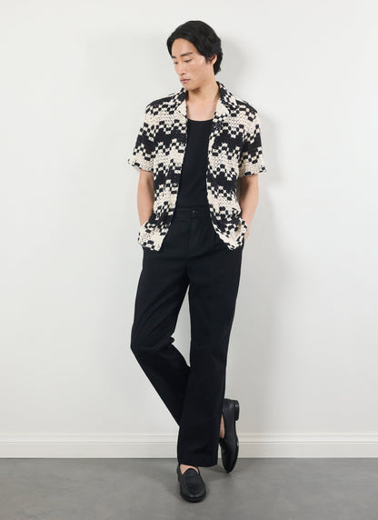 Men's Crochet Cuban Collar Shirt - Naples - Ecru Cream | Percival