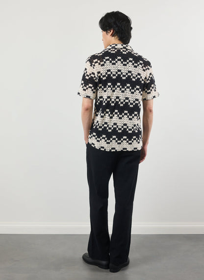 Men's Crochet Cuban Collar Shirt - Naples - Ecru Cream | Percival