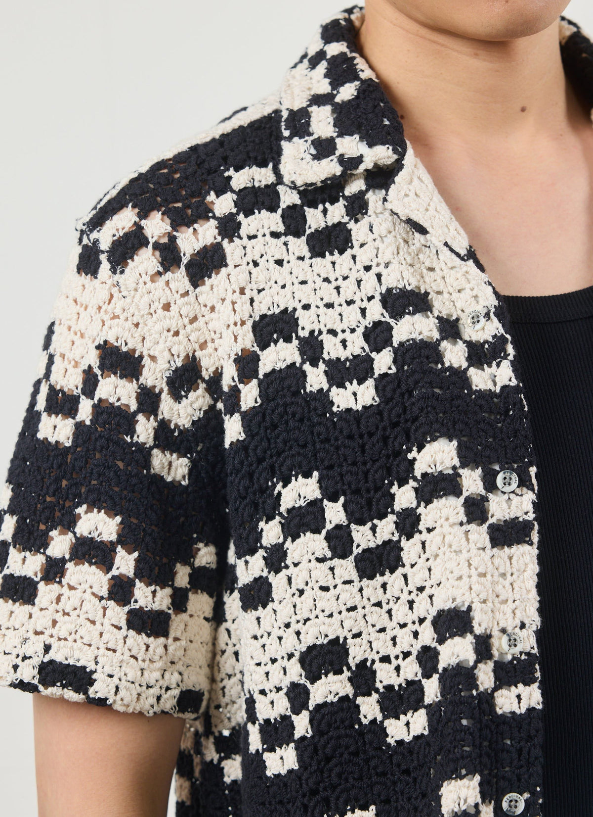 Men's Crochet Cuban Collar Shirt - Naples - Ecru Cream | Percival