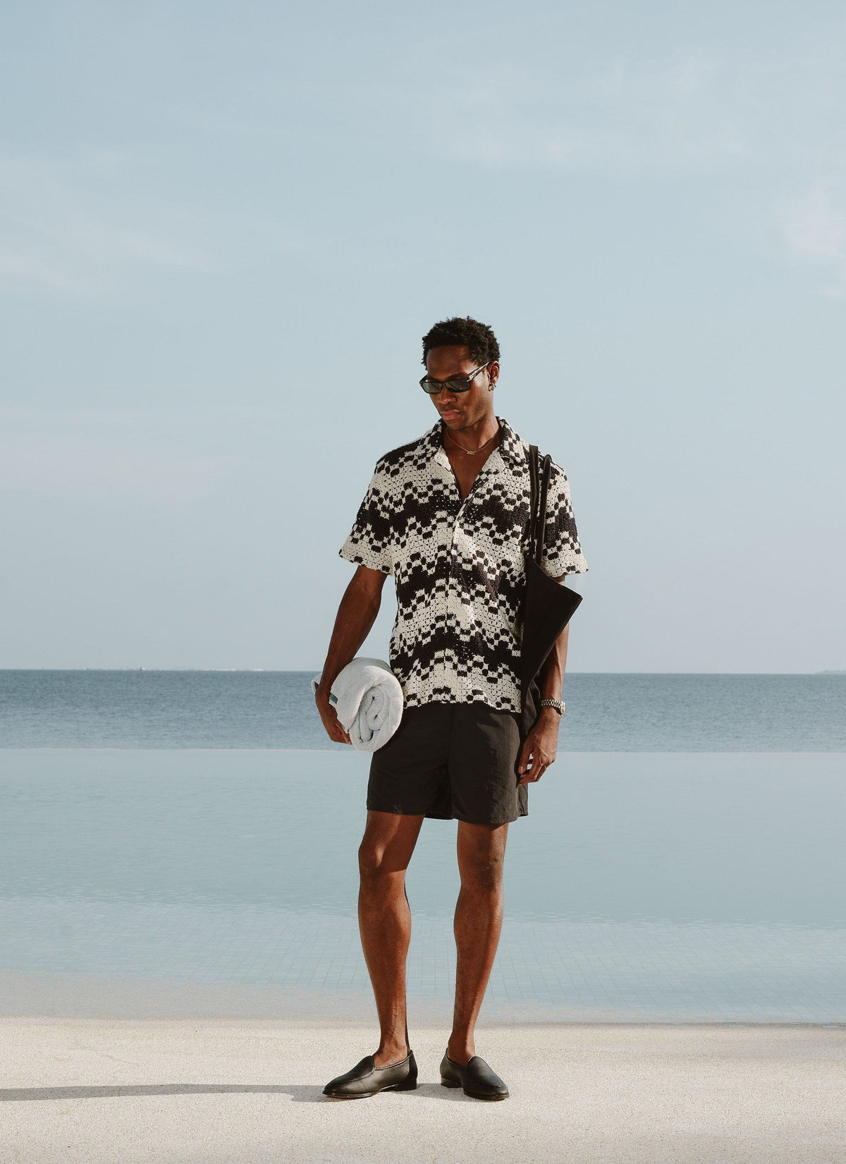 Men's Crochet Cuban Collar Shirt - Naples - Ecru Cream | Percival