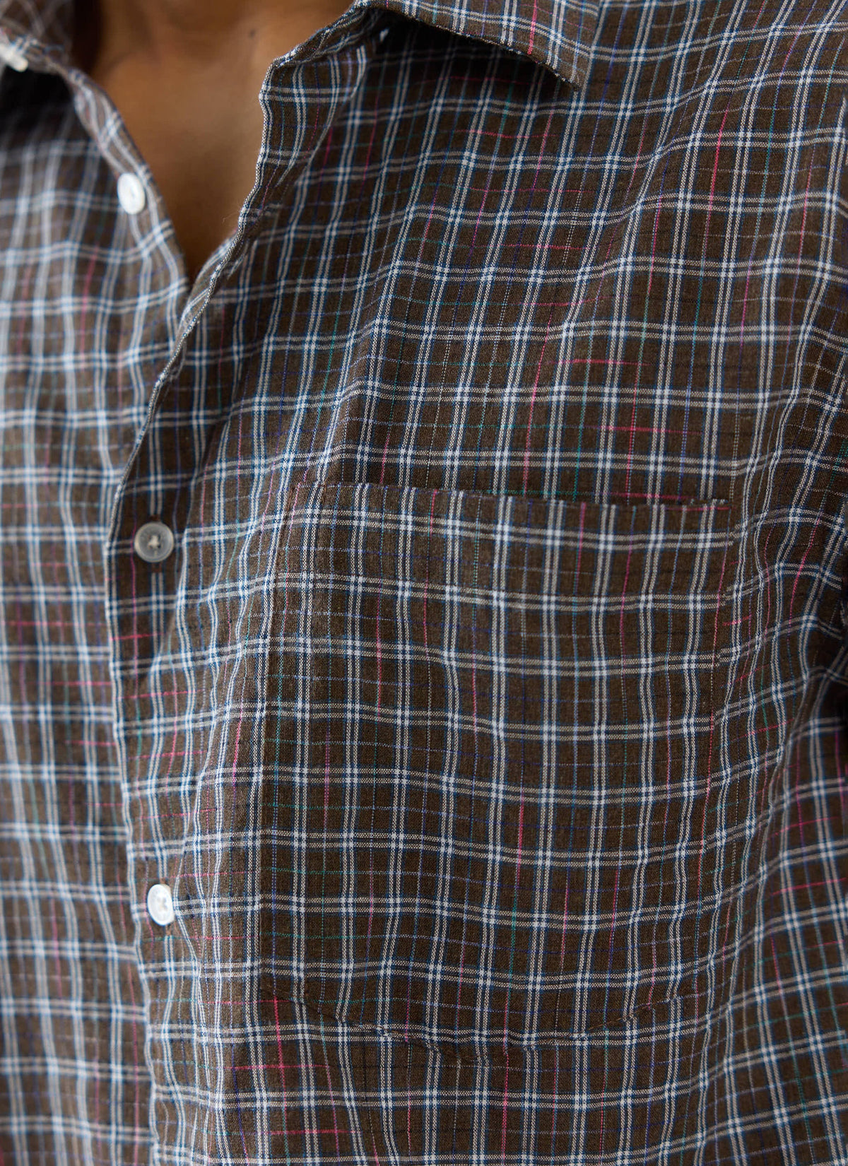 Men's Check Boxy Shirt - Hinsley - 100% Cotton - Brown | Percival