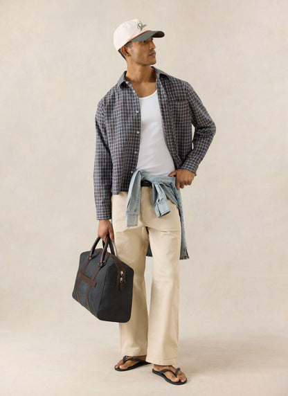 Men's Check Boxy Shirt - Hinsley - 100% Cotton - Brown | Percival