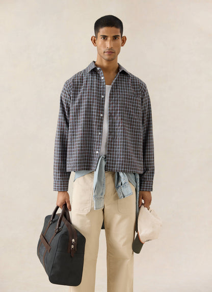 Men's Check Boxy Shirt - Hinsley - 100% Cotton - Brown | Percival