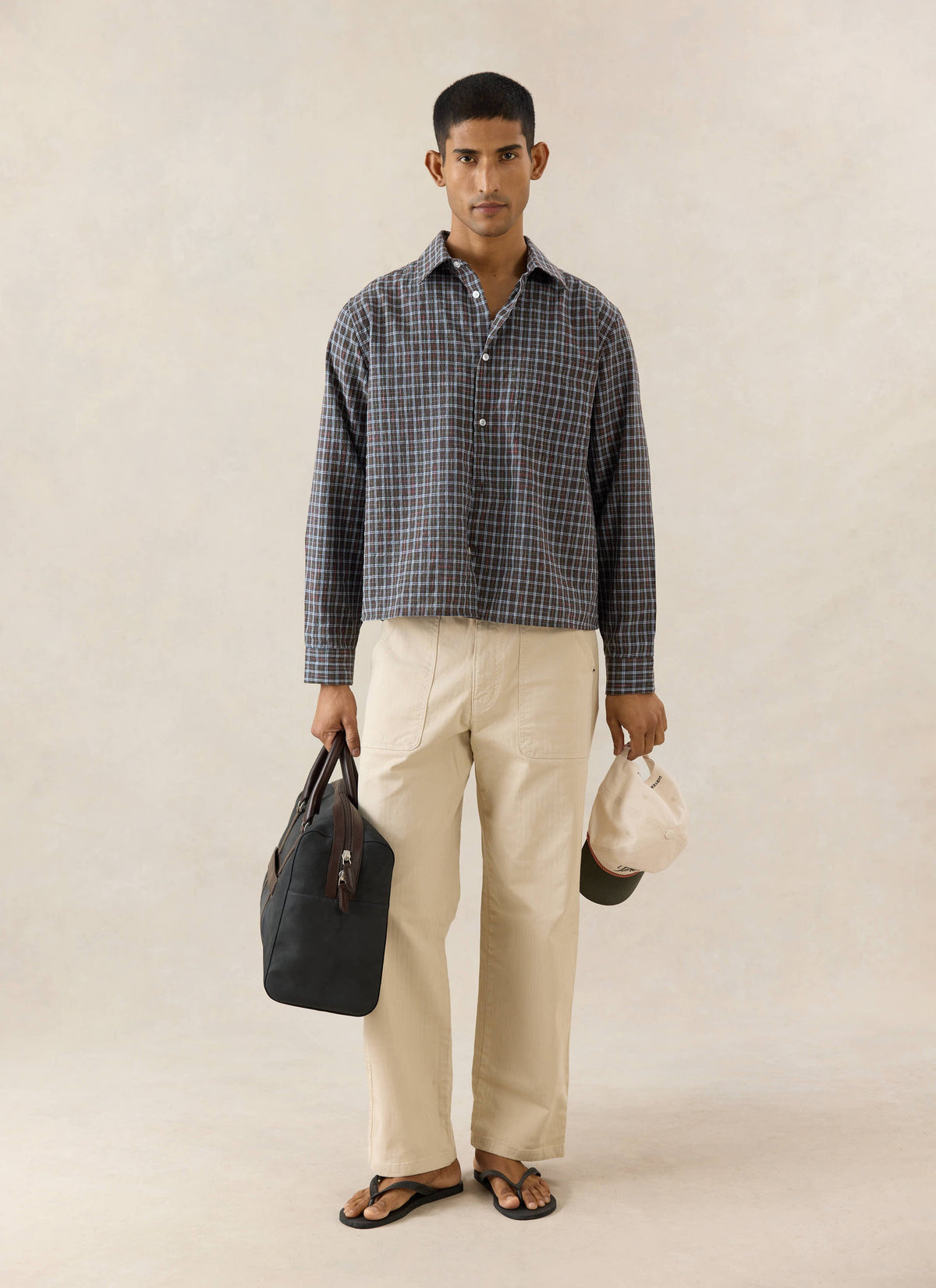 Men's Check Boxy Shirt - Hinsley - 100% Cotton - Brown | Percival