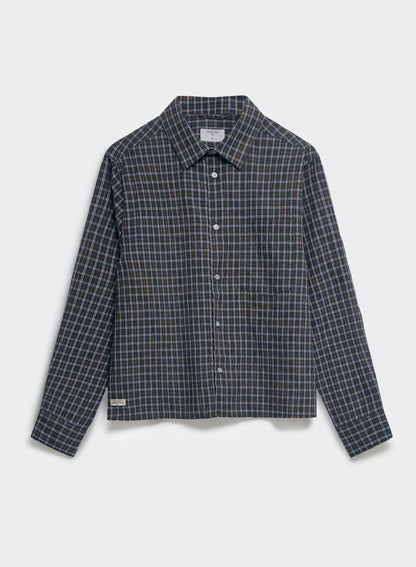 Men's Check Boxy Shirt - Hinsley - 100% Cotton - Brown | Percival