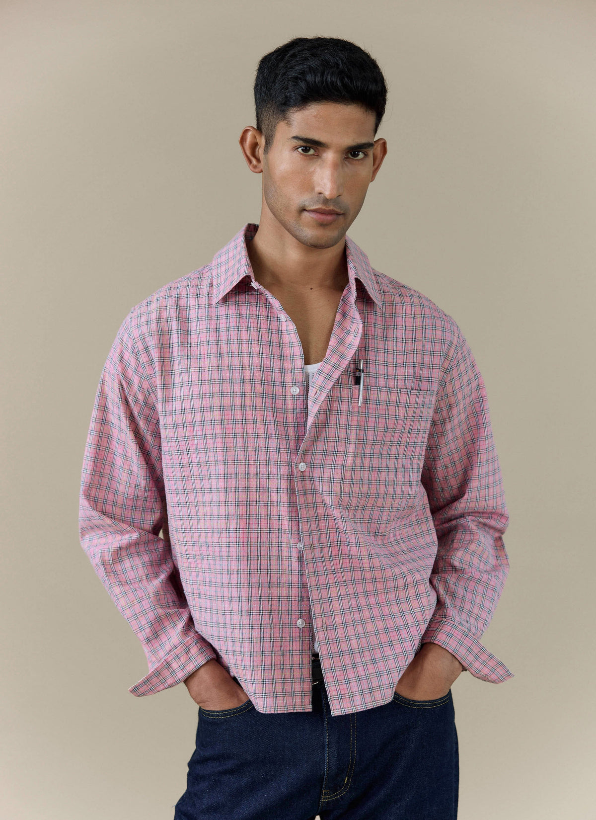 Men's Pink Check Shirt - Hinsley - Cotton | Percival