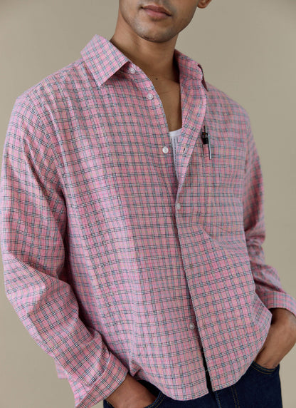 Men's Pink Check Shirt - Hinsley - Cotton | Percival