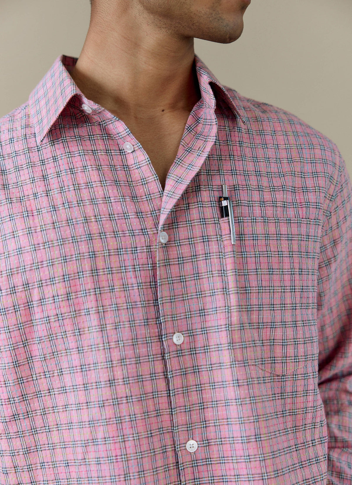 Men's Pink Check Shirt - Hinsley - Cotton | Percival