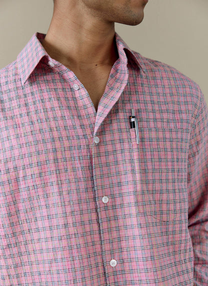 Men's Pink Check Shirt - Hinsley - Cotton | Percival