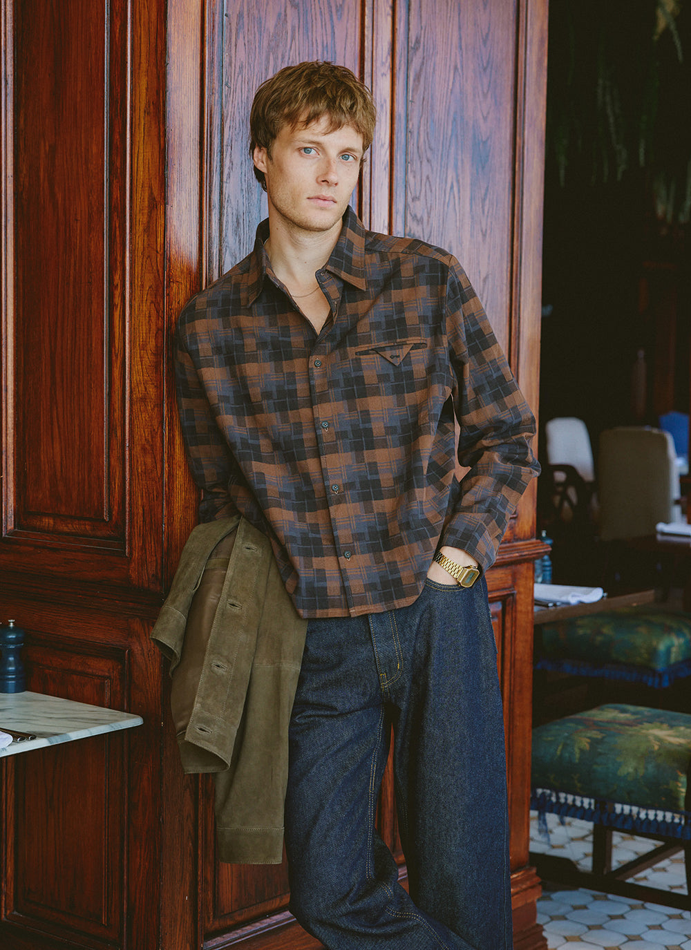 Hinsley Boxy Sleeve Shirt - Brown Check | Percival