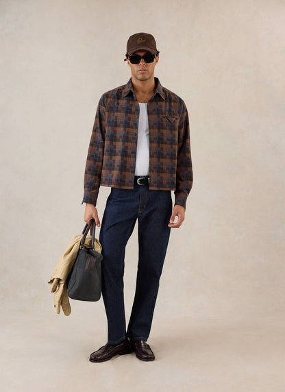 Hinsley Boxy Sleeve Shirt - Brown Check | Percival