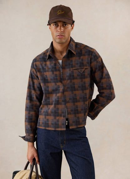 Hinsley Boxy Sleeve Shirt - Brown Check | Percival