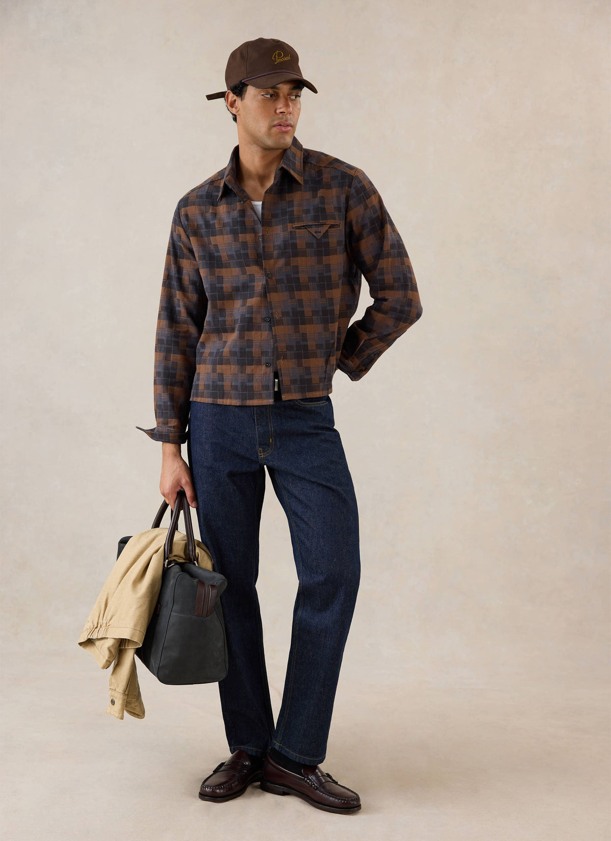 Hinsley Boxy Sleeve Shirt - Brown Check | Percival
