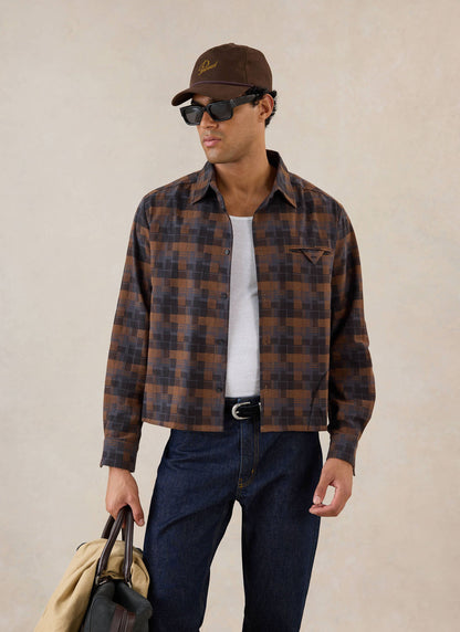 Hinsley Boxy Sleeve Shirt - Brown Check | Percival