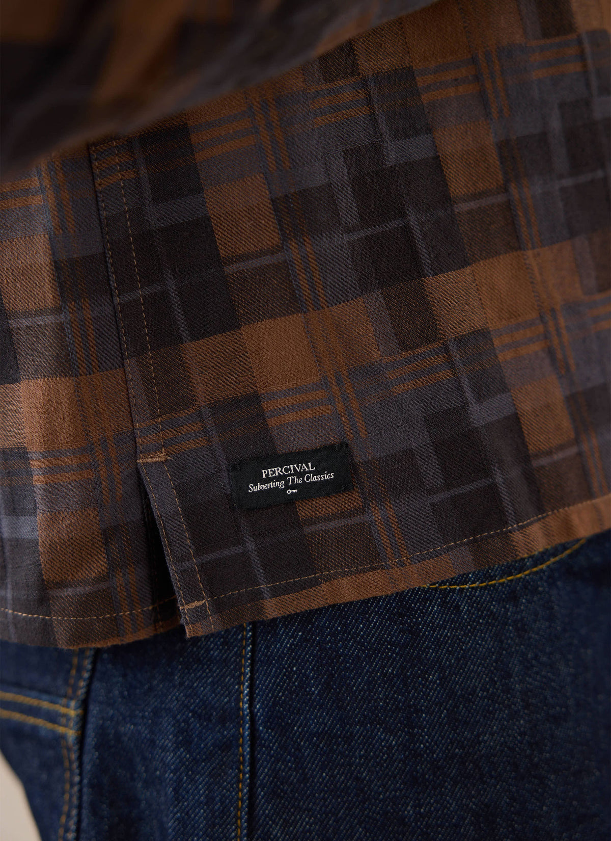 Hinsley Boxy Sleeve Shirt - Brown Check | Percival