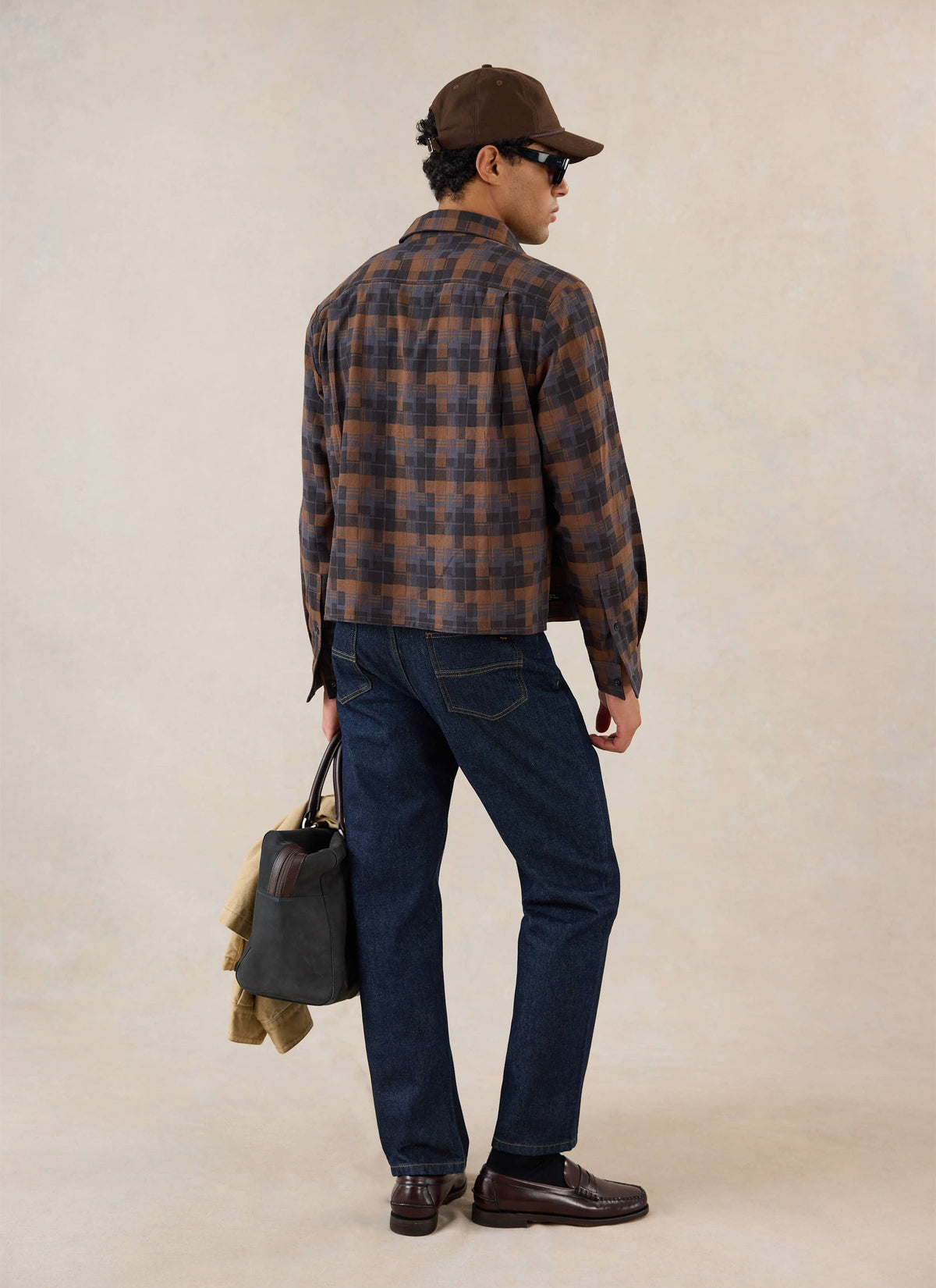 Hinsley Boxy Sleeve Shirt - Brown Check | Percival