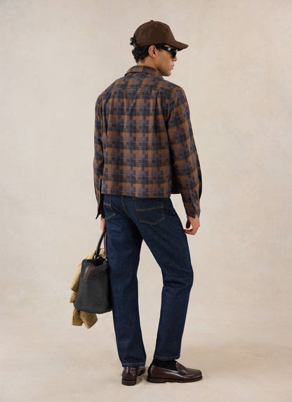Hinsley Boxy Sleeve Shirt - Brown Check | Percival