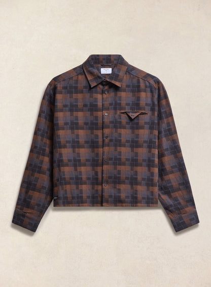 Hinsley Boxy Sleeve Shirt - Brown Check | Percival