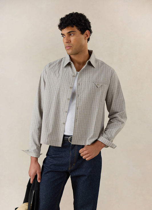 Men's Check Shirt: Hinsley - Cotton - Cream Check | Percival
