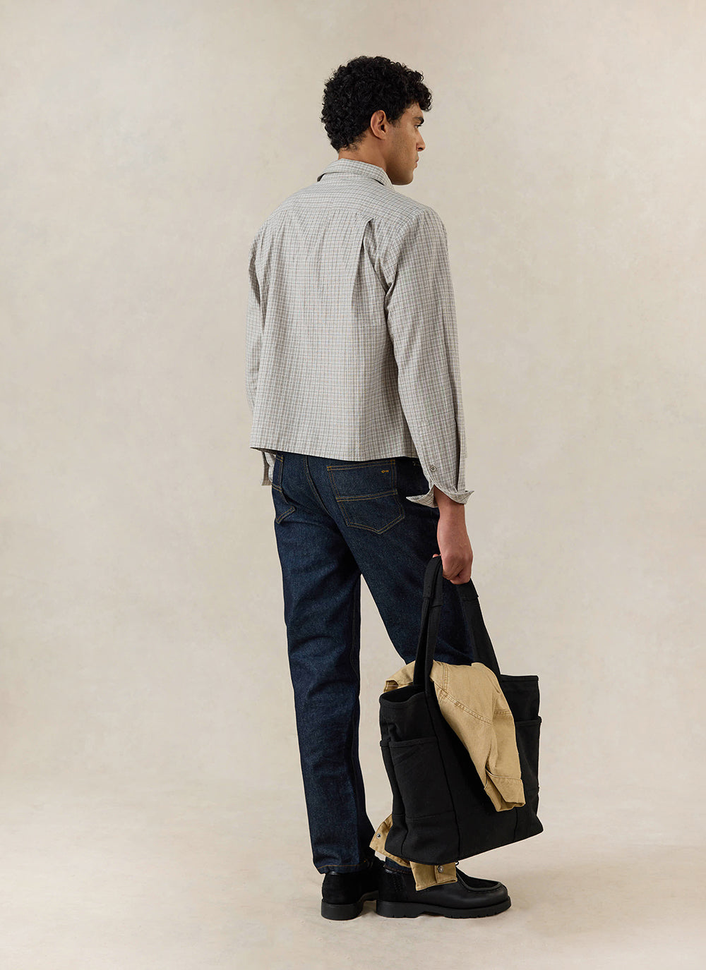 Men's Check Shirt: Hinsley - Cotton - Cream Check | Percival