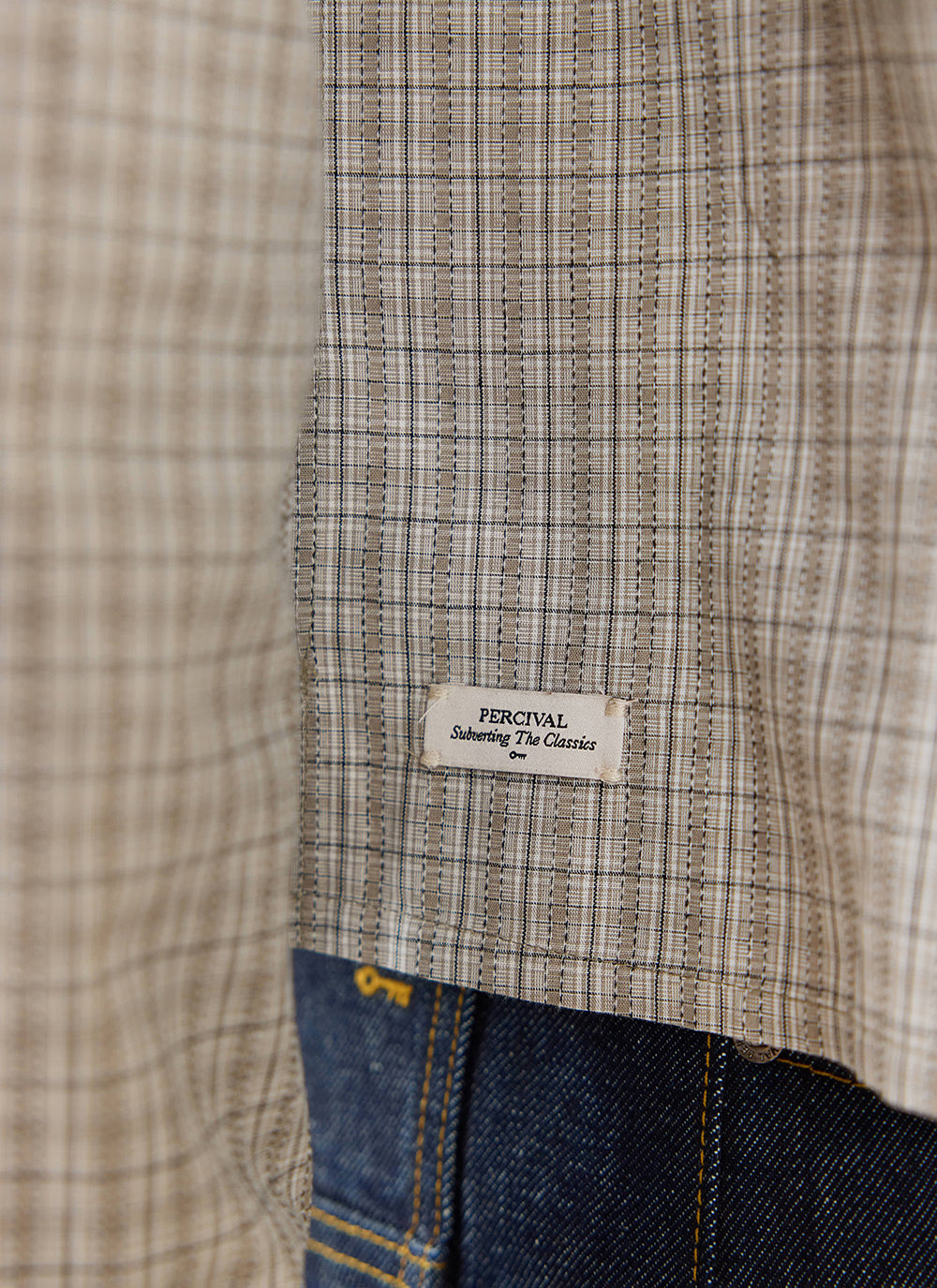 Men's Check Shirt: Hinsley - Cotton - Cream Check | Percival