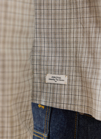 Men's Check Shirt: Hinsley - Cotton - Cream Check | Percival