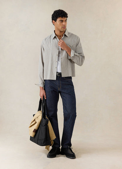 Men's Check Shirt: Hinsley - Cotton - Cream Check | Percival