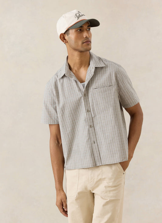 Men's Boxy Short Sleeve Shirt - Cotton - Cream Check | Percival