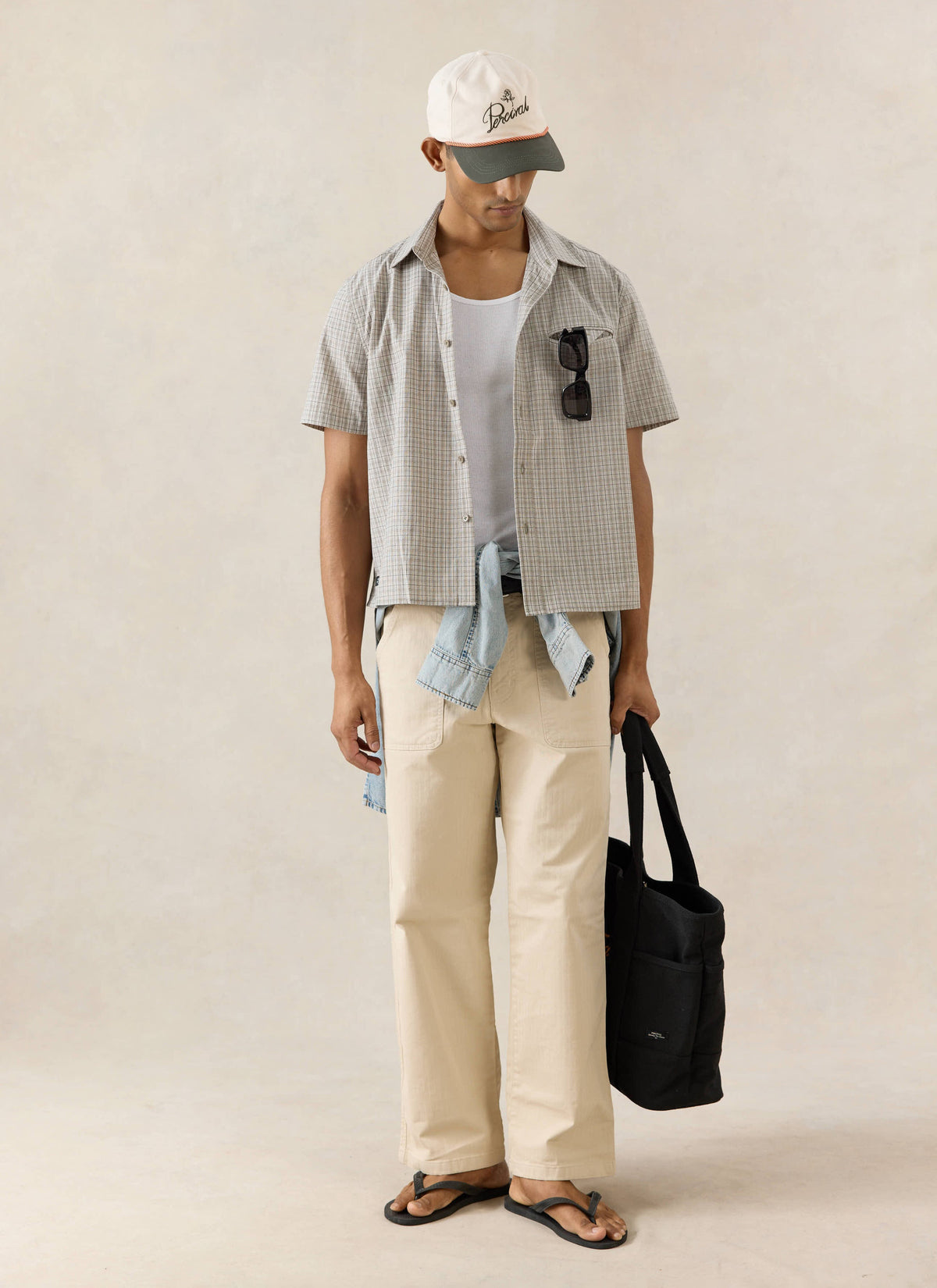 Men's Boxy Short Sleeve Shirt - Cotton - Cream Check | Percival