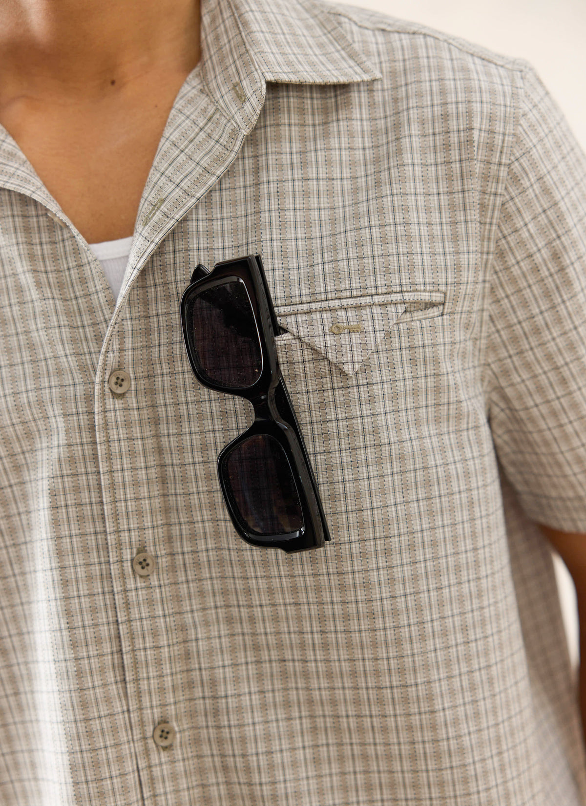 Men's Boxy Short Sleeve Shirt - Cotton - Cream Check | Percival