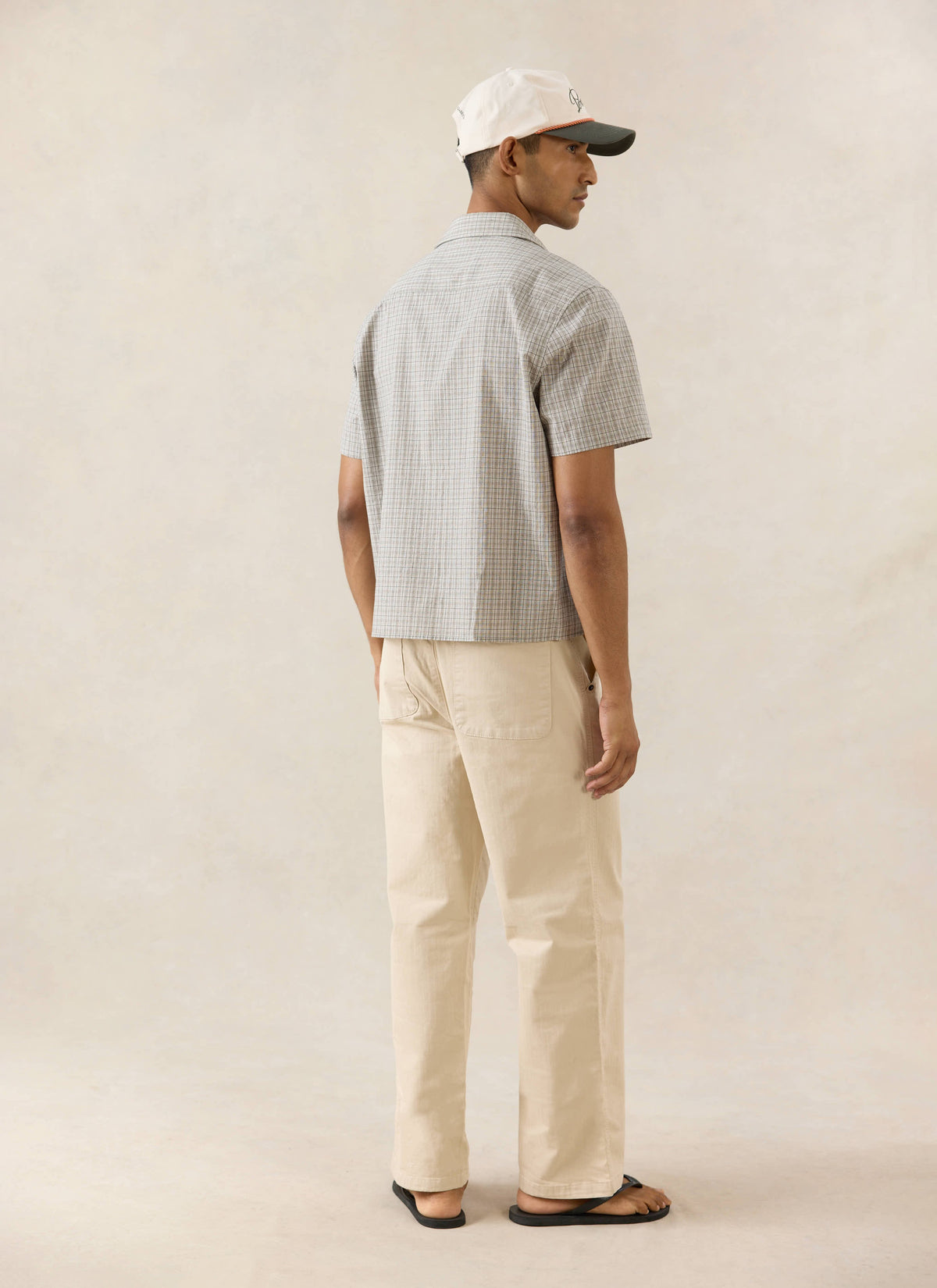 Men's Boxy Short Sleeve Shirt - Cotton - Cream Check | Percival
