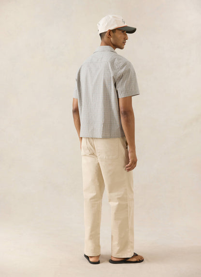 Men's Boxy Short Sleeve Shirt - Cotton - Cream Check | Percival