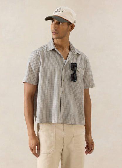 Men's Boxy Short Sleeve Shirt - Cotton - Cream Check | Percival