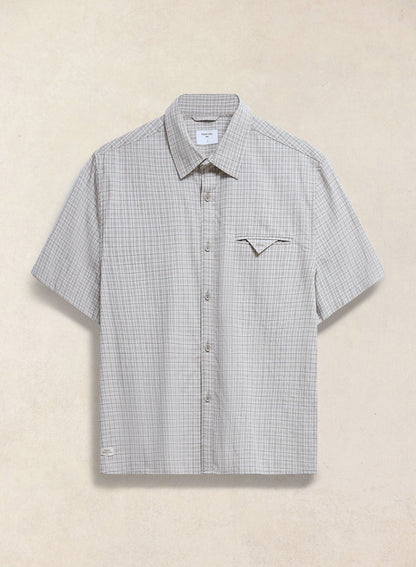 Men's Boxy Short Sleeve Shirt - Cotton - Cream Check | Percival